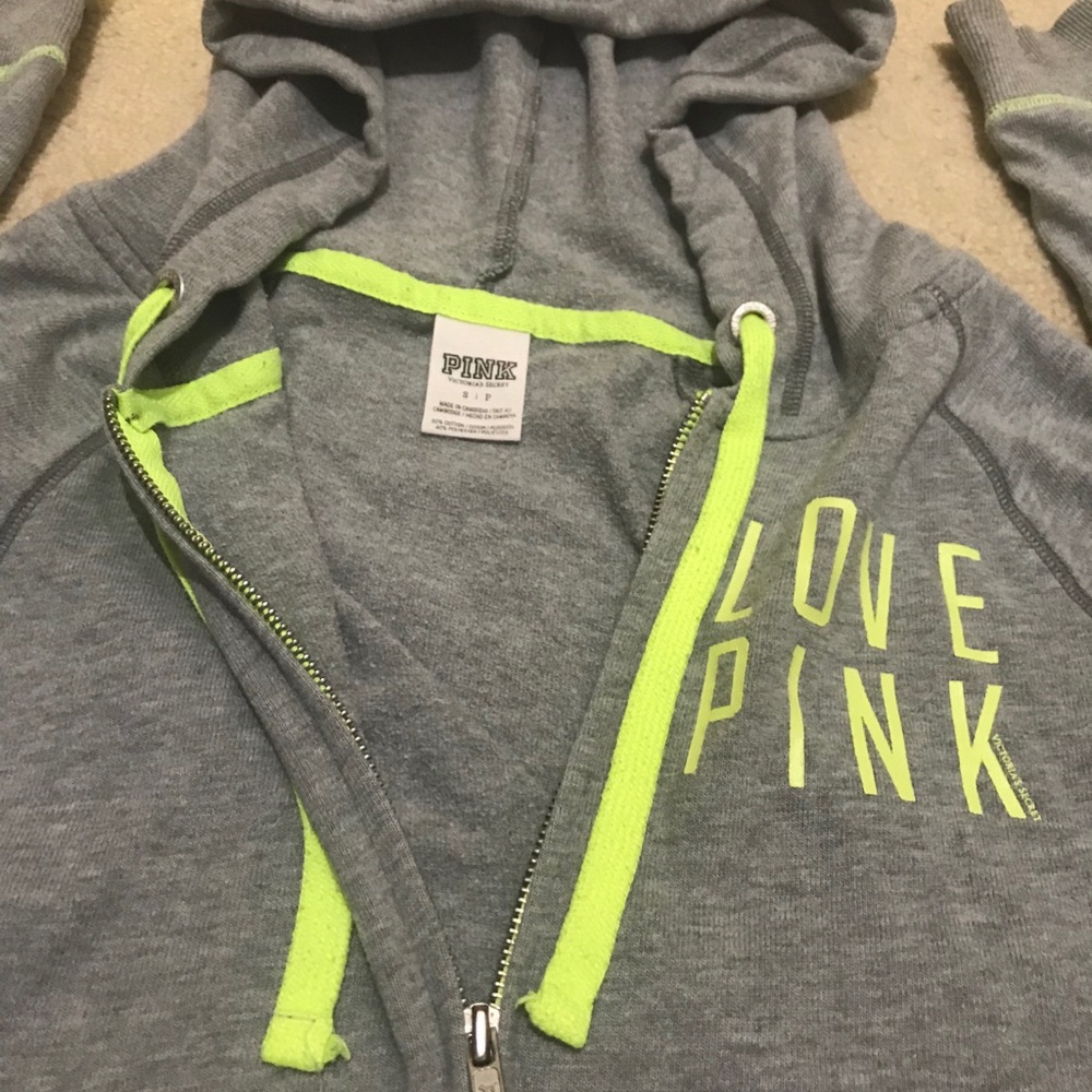 🔥EUC PINK BY VICTORIA SECRET GRAY/YELLOW ZIPPER UP HOODIE JACKET LIGHTWEIGHT - Picture 3 of 9